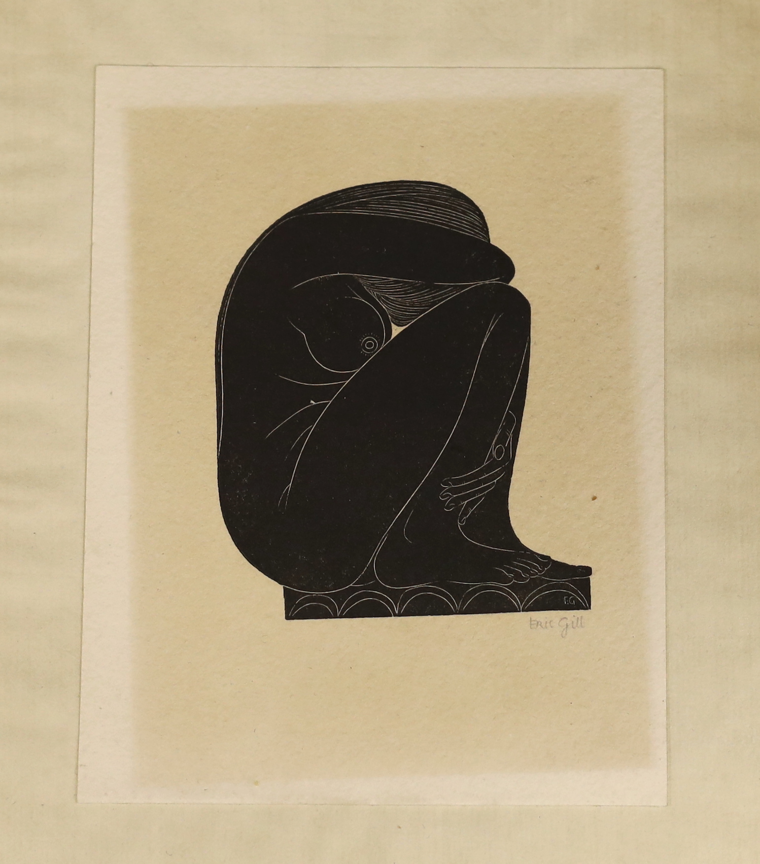Eric Gill (1882-1940), wood engraving, 'On the Tiles' signed in pencil, 13 x 9cm, mounted, unframed